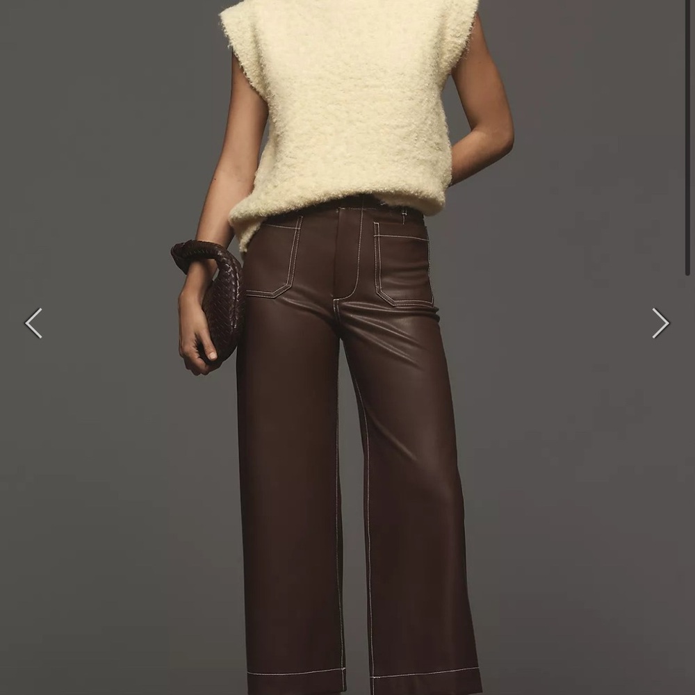 Anthropologie Maeve Colette vegan leather Brown Wide-Leg Pants size 30 NWT